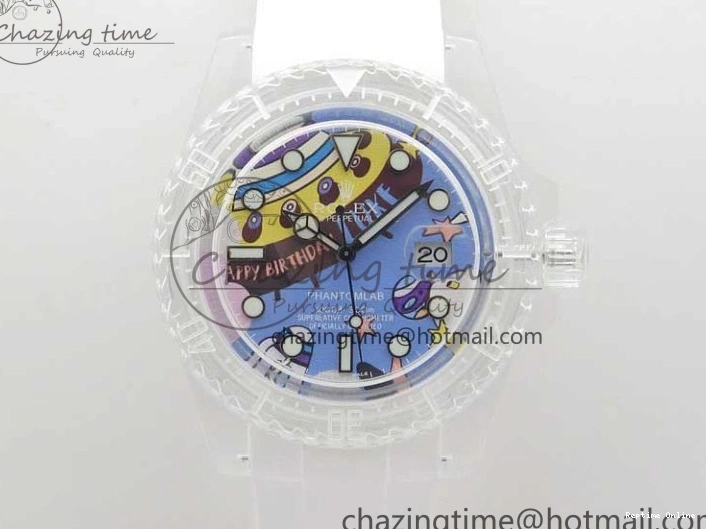 0518 Affordable Submariner Phantomlab Transparent KZF Best Edition Blue Space Dial on White Rubber Strap VR 2566
